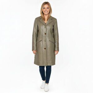 Danier Genuine Leather Long Trench Coat PROJECT Jacket Khaki Green Grey READ